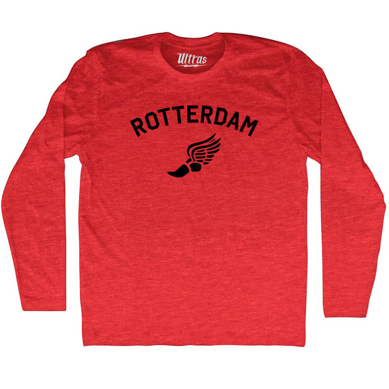 Rotterdam Running Track Winged Foot Adult Tri-Blend Long Sleeve T-shirt - Athletic Red Rotterdam Running Track Winged Foot Adult Tri-Blend Long Sleeve T-shirt - Athletic Red