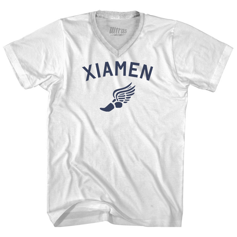 Xiamen Running Track Winged Foot Adult Tri-Blend V-neck T-shirt - White