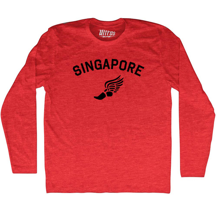Singapore Running Track Winged Foot Adult Tri-Blend Long Sleeve T-shirt - Athletic Red