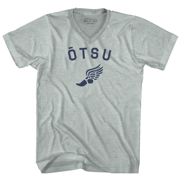Otsu Running Track Winged Foot Adult Tri-Blend V-neck T-shirt - Athletic Cool Grey