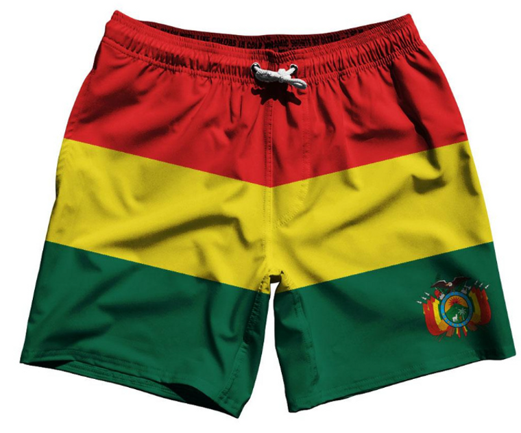 ADULT 4X-LARGE- Bolivia Country Flag 7.5" Swim Shorts Made in USA - Red Yellow Green- Final Sale ZT321