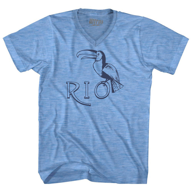 Rio Toucan Travel Adult Tri-Blend V-Neck T-Shirt - Athletic Blue