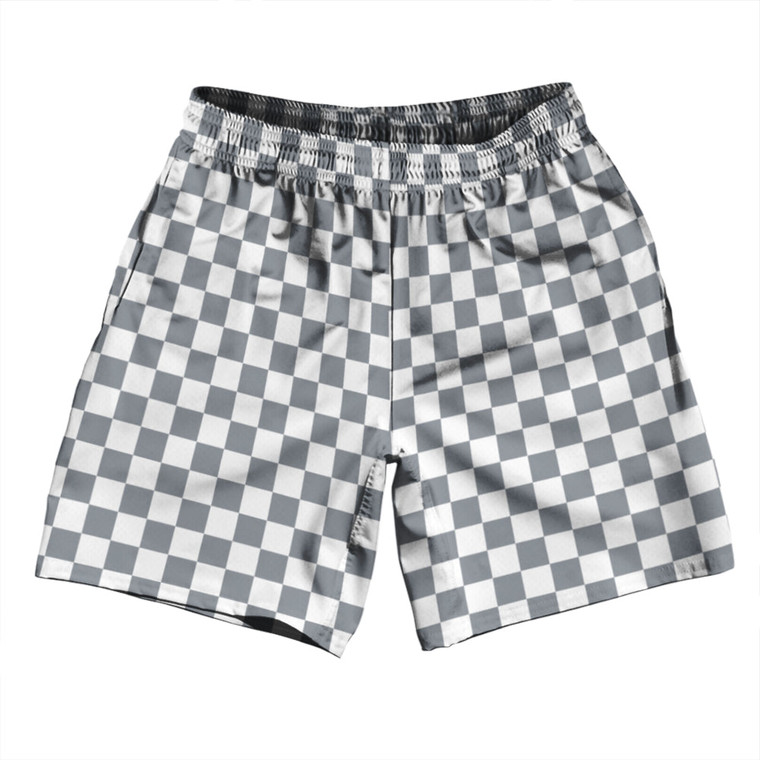 Checkerboard 1 Inch Grey Dark and White Soccer Shorts Made In USA