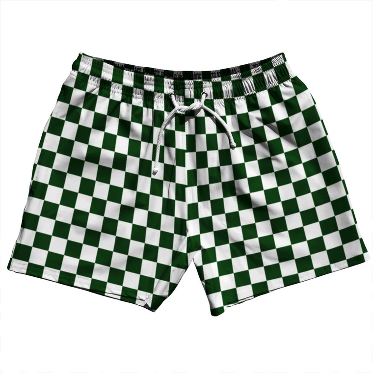 Checkerboard 1 Inch Green Forest and White 5" Swim Shorts Made in USA