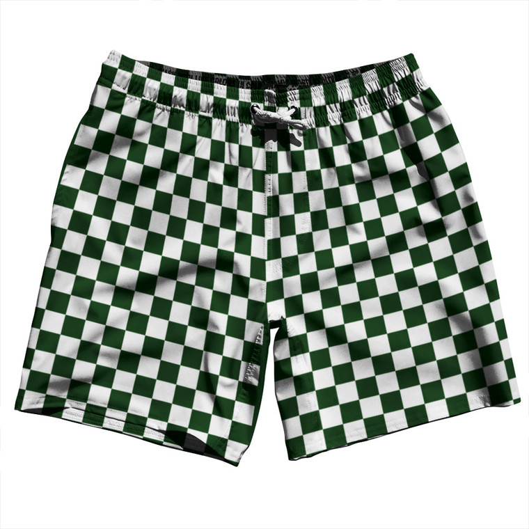 Checkerboard 1 Inch Green Forest and White Swim Shorts 7" Made in USA