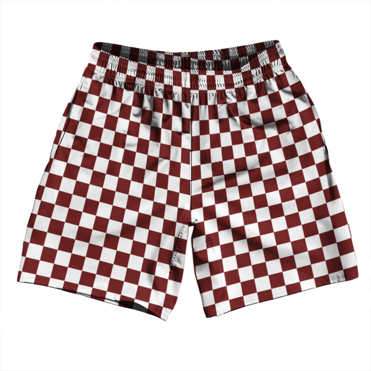 Checkerboard 1 Inch Red Maroon and White Soccer Shorts Made In USA