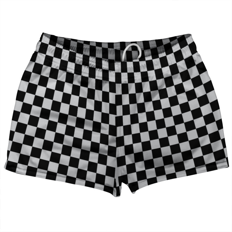 Checkerboard 1 Inch Black and Grey Medium Shorty Short Gym Shorts 2.5" Inseam Made In USA