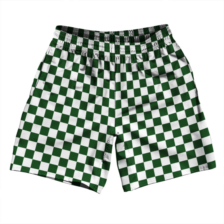Checkerboard 1 Inch Green Hunter and White Athletic Running Fitness Exercise Shorts 7" Inseam Shorts Made In USA Checkerboard 1 Inch Green Hunter and White Athletic Running Fitness Exercise Shorts 7" Inseam Shorts Made In USA