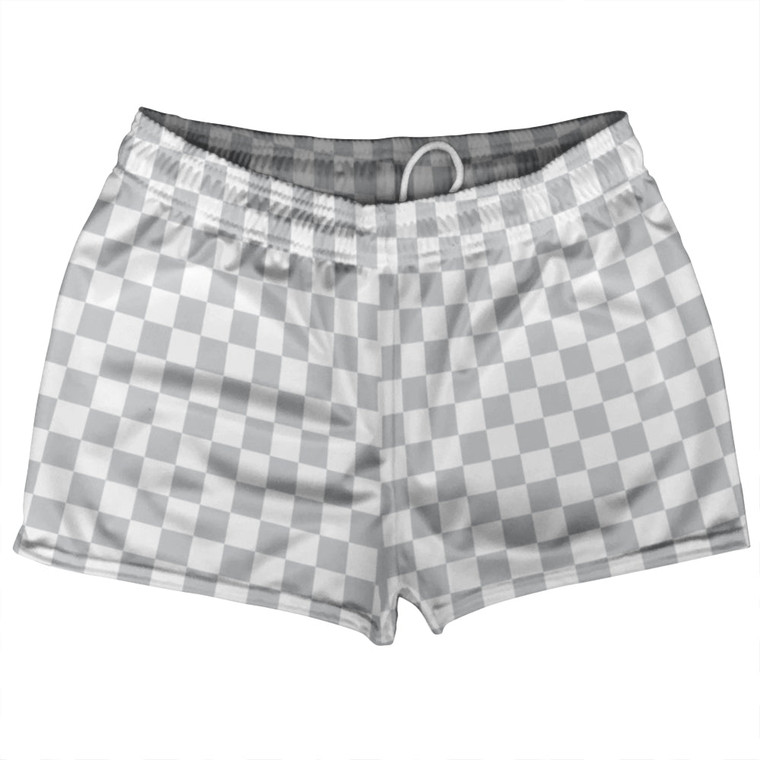 Checkerboard 1 Inch Grey Medium and White Shorty Short Gym Shorts 2.5" Inseam Made In USA