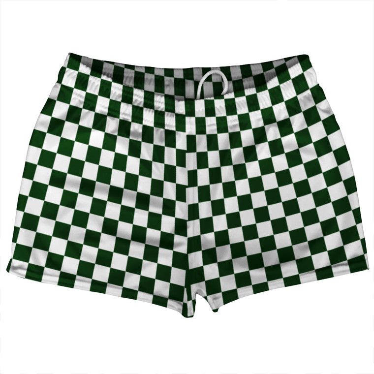 Checkerboard 1 Inch Green Forest and White Shorty Short Gym Shorts 2.5" Inseam Made In USA