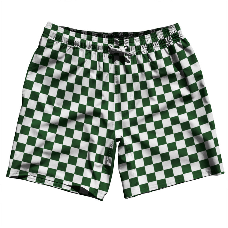 Checkerboard 1 Inch Green Hunter and White Swim Shorts 7" Made in USA
