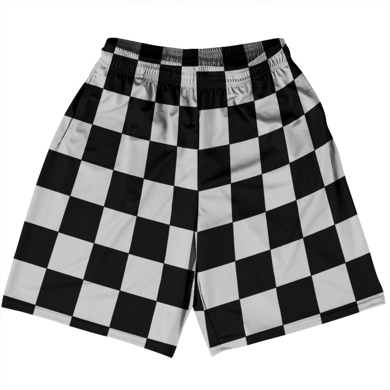 Checkerboard 2.5 Inches Black and Grey Medium Basketball Practice Shorts Made In USA - Black and Grey Medium
