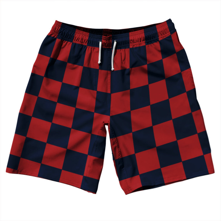 Checkerboard 2.5 Inches Blue Navy and Red Dark 10" Swim Shorts Made in USA - Blue Navy and Red Dark