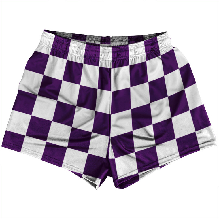 Checkerboard 2.5 Inches Purple Medium and White Womens & Girls Sport Shorts End Made In USA - Purple Medium and White