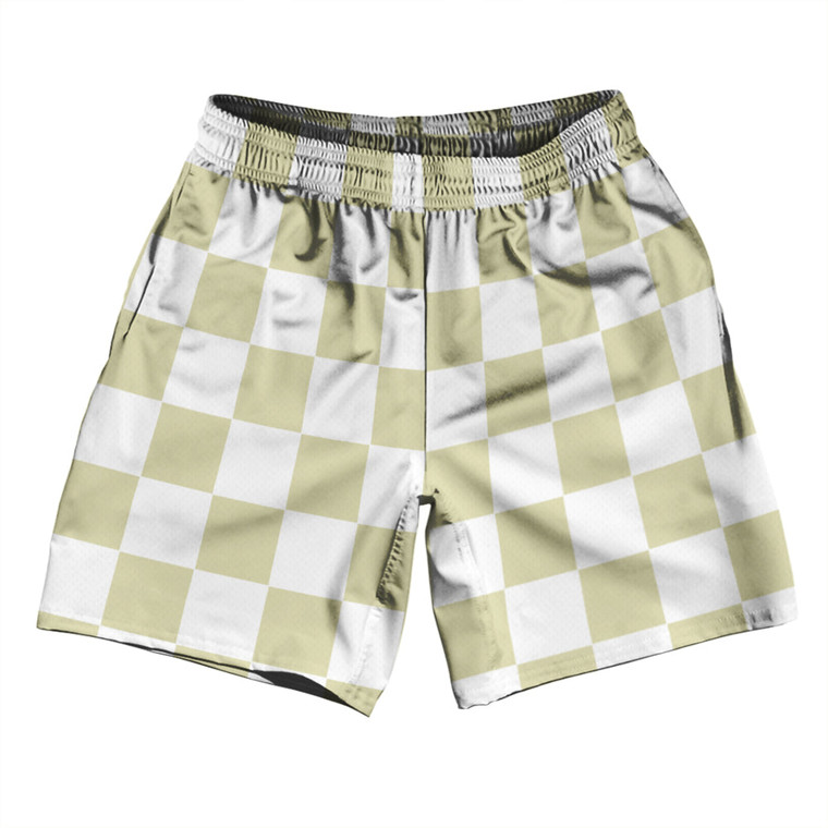 Checkerboard 2.5 Inches Vegas Gold and White Athletic Running Fitness Exercise Shorts 7" Inseam Shorts Made In USA - Vegas Gold and White