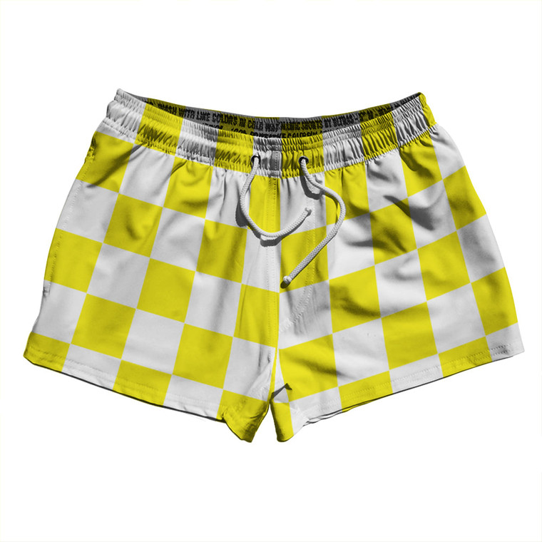 Checkerboard 2.5 Inches Yellow Bright and White 2.5" Swim Shorts Made in USA - Yellow Bright and White