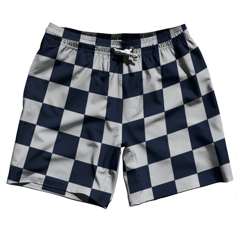 Checkerboard 2.5 Inches Blue Navy And Grey Medium Swim Shorts 7" Made in USA - Blue Navy And Grey Medium