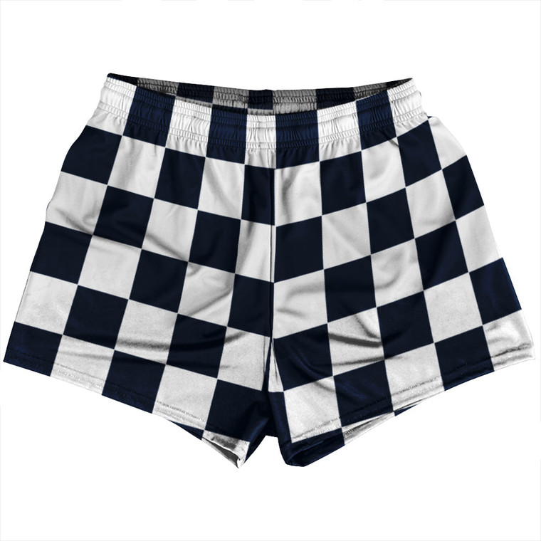 Checkerboard 2.5 Inches Blue Navy and White Womens & Girls Sport Shorts End Made In USA - Blue Navy and White