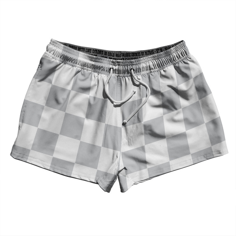 Checkerboard 2.5 Inches Grey Medium and White 2.5" Swim Shorts Made in USA - Grey Medium and White