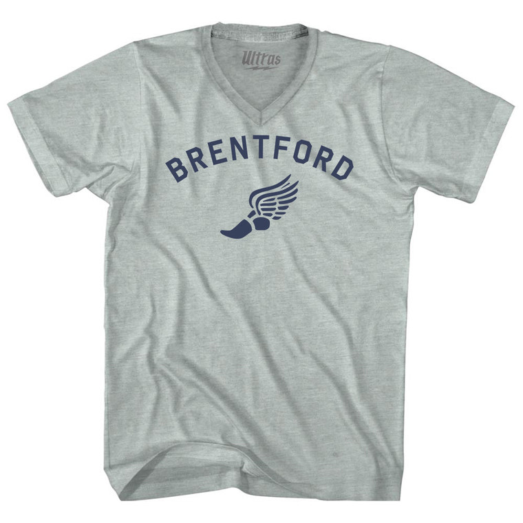 Brentford Running Track Winged Foot-Adult Tri-Blend V-neck T-shirt - Athletic Cool Grey