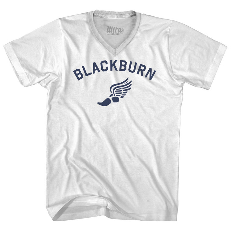 Blackburn Running Track Winged Foot-Adult Cotton V-neck T-shirt - White