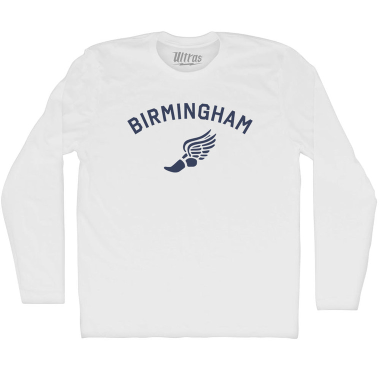 Birmingham Running Track Winged Foot-Adult Cotton Long Sleeve T-shirt - White