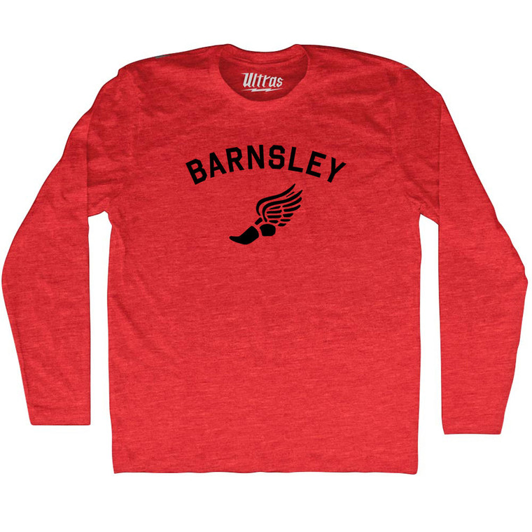 Barnsley Running Track Winged Foot-Adult Tri-Blend Long Sleeve T-shirt - Athletic Red