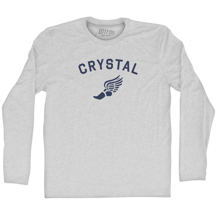 Crystal Running Track Winged Foot-Adult Cotton Long Sleeve T-shirt - Grey Heather