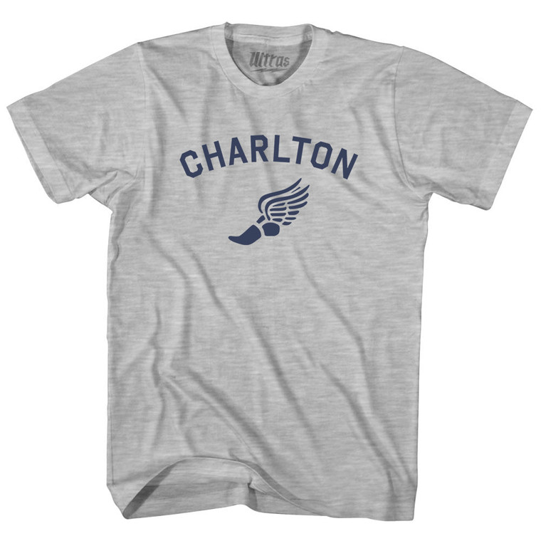 Charlton Running Track Winged Foot-Womens Cotton Junior Cut T-Shirt - Grey Heather