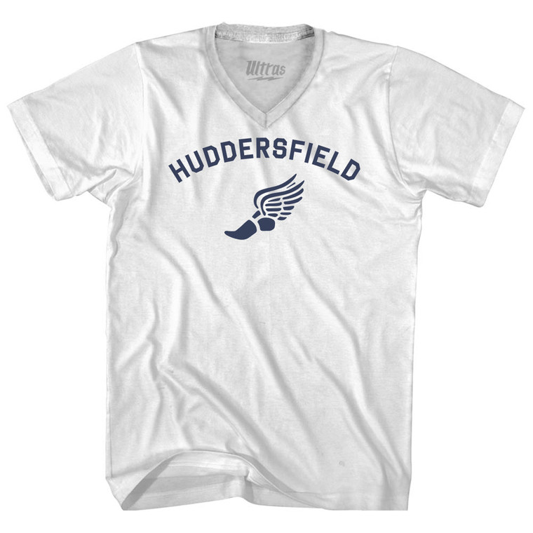 Huddersfield Running Track Winged Foot-Adult Cotton V-neck T-shirt - White