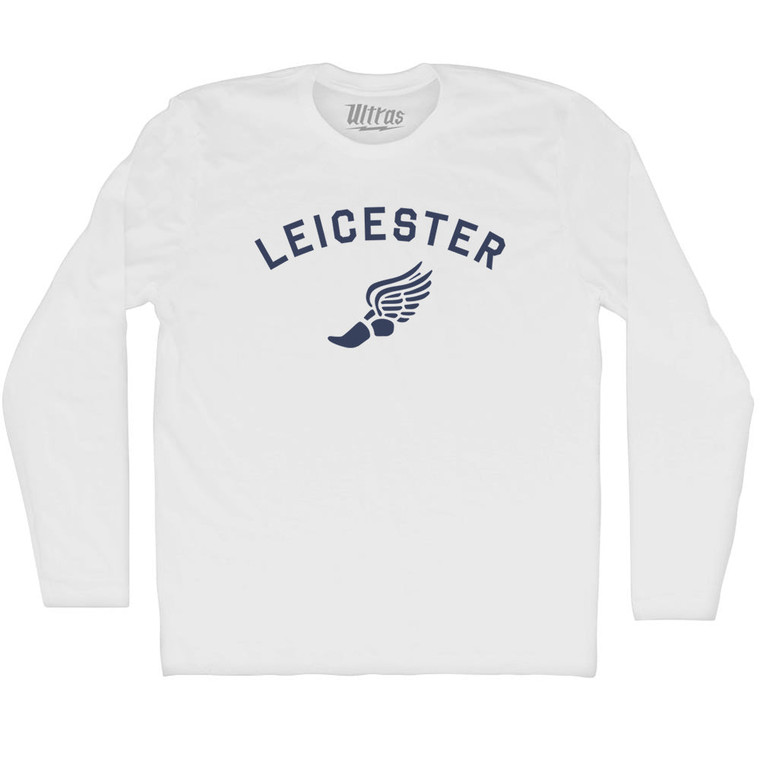 Leicester Running Track Winged Foot-Adult Cotton Long Sleeve T-shirt - White