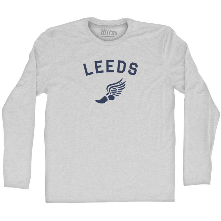 Leeds Running Track Winged Foot-Adult Cotton Long Sleeve T-shirt - Grey Heather