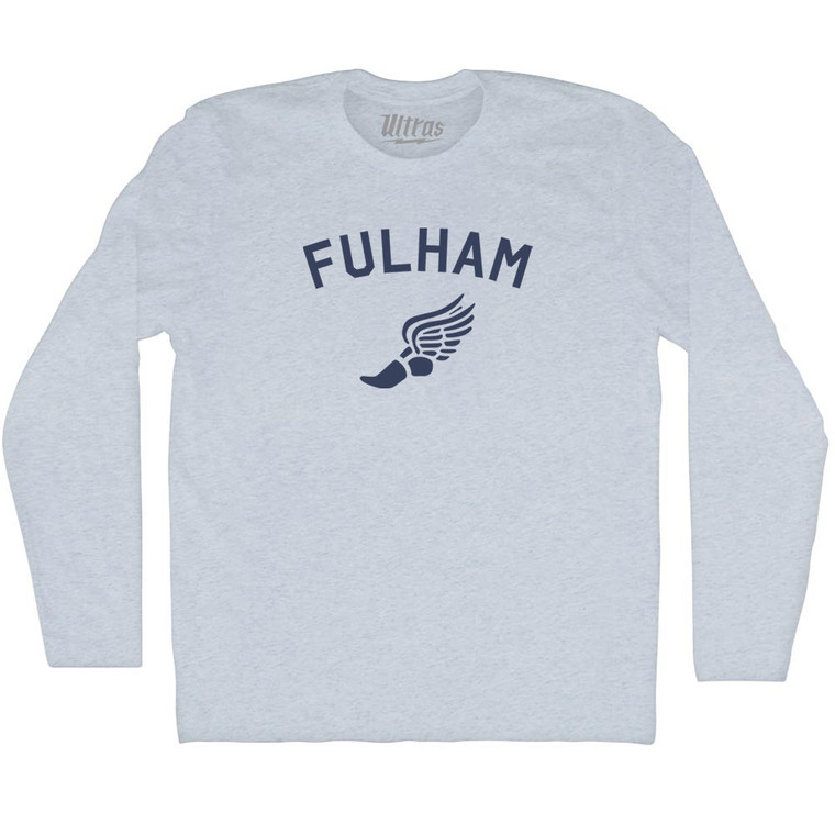 Fulham Running Track Winged Foot-Adult Tri-Blend Long Sleeve T-shirt - Athletic White