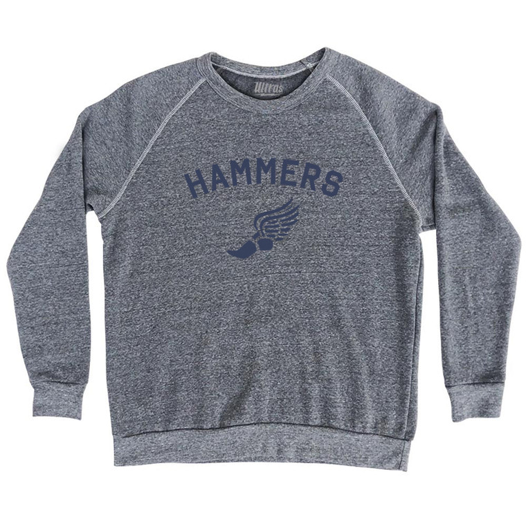 Hammers Running Track Winged Foot-Adult Tri-Blend Sweatshirt - Athletic Grey