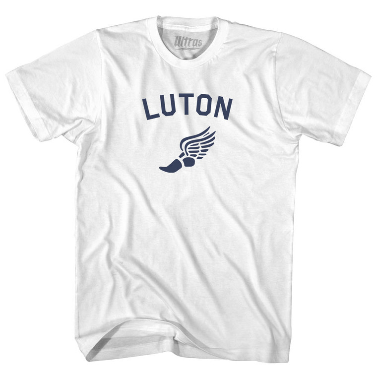 Luton Running Track Winged Foot-Youth Cotton T-shirt - White