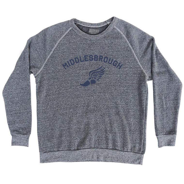 Middlesbrough Running Track Winged Foot-Adult Tri-Blend Sweatshirt - Athletic Grey