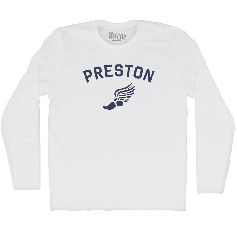Preston Running Track Winged Foot-Adult Cotton Long Sleeve T-shirt - White