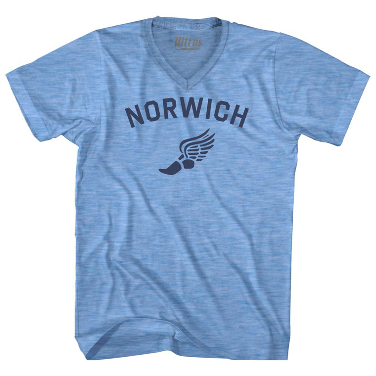 Norwich Running Track Winged Foot-Adult Tri-Blend V-neck T-shirt - Athletic Blue