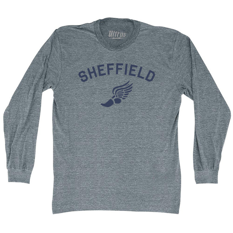 Sheffield Running Track Winged Foot-Adult Tri-Blend Long Sleeve T-shirt - Athletic Grey