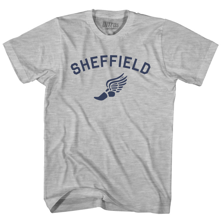 Sheffield Running Track Winged Foot-Womens Cotton Junior Cut T-Shirt - Grey Heather