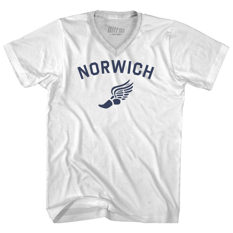 Norwich Running Track Winged Foot-Adult Cotton V-neck T-shirt - White