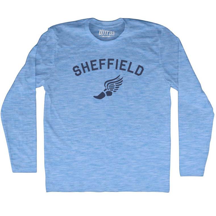 Sheffield Running Track Winged Foot-Adult Tri-Blend Long Sleeve T-shirt - Athletic Blue
