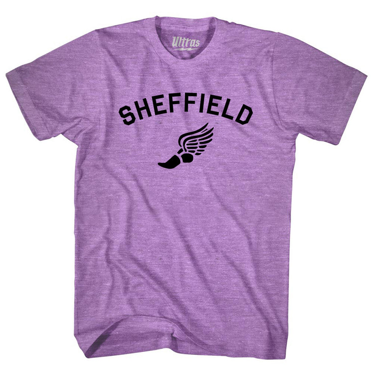 Sheffield Running Track Winged Foot-Adult Tri-Blend T-shirt - Athletic Purple