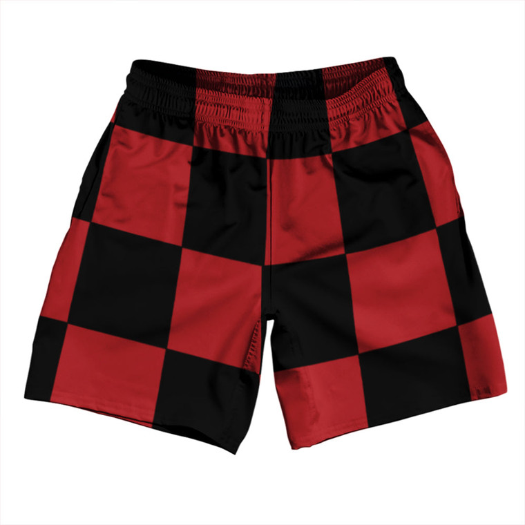 Checkerboard 5 Inches Black and Red Dark Soccer Shorts Made In USA