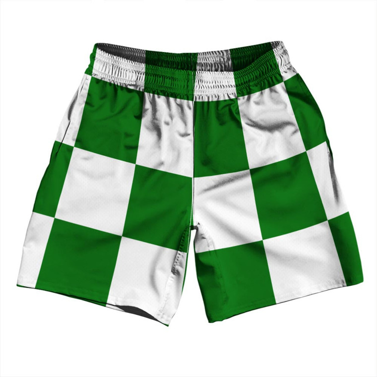 Checkerboard 5 Inches Green Kelly and White Athletic Running Fitness Exercise Shorts 7" Inseam Shorts Made In USA