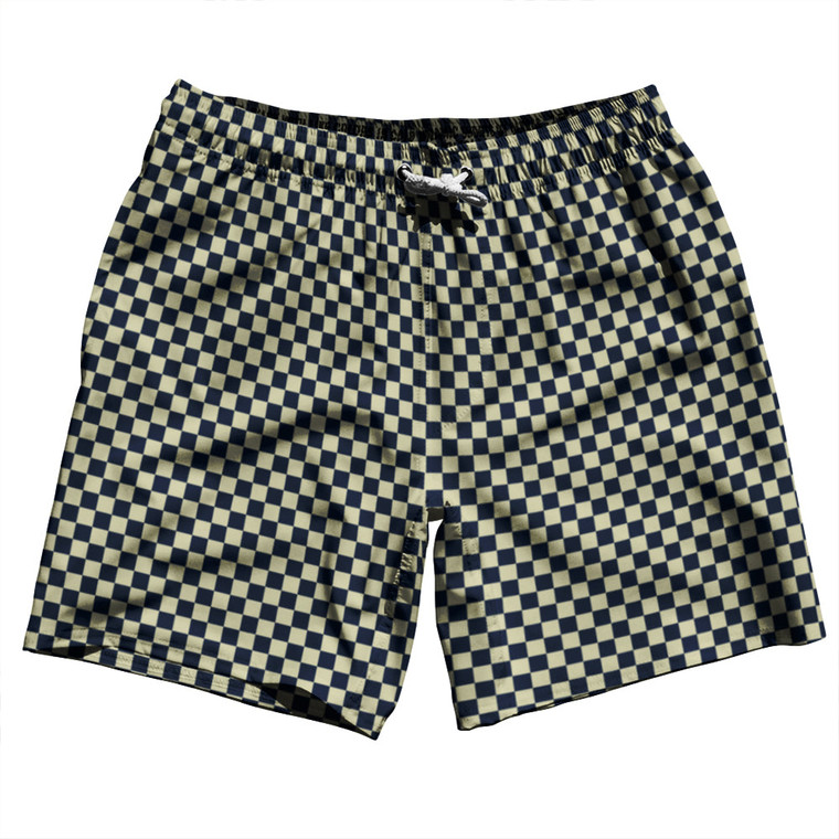 Checkerboard Half Inch Blue Navy and Vegas Gold Swim Shorts 7" Made in USA