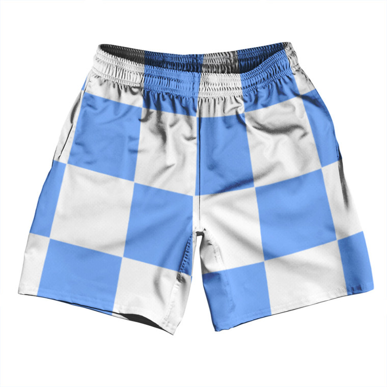Checkerboard 5 Inches Blue Carolina and White Soccer Shorts Made In USA
