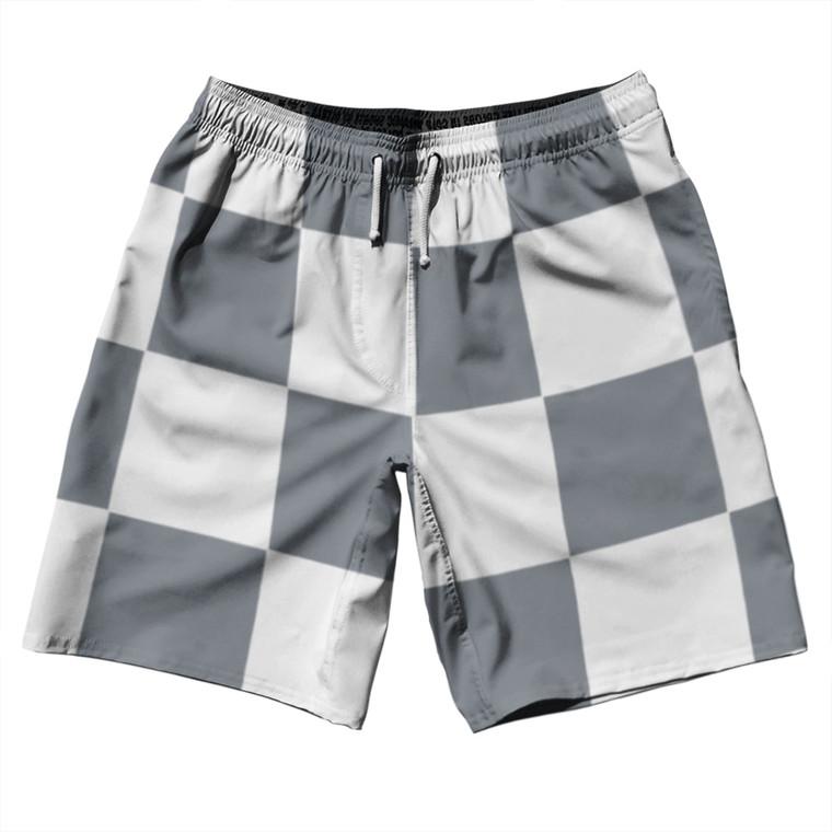 Checkerboard 5 Inches Grey Dark and White 10" Swim Shorts Made in USA