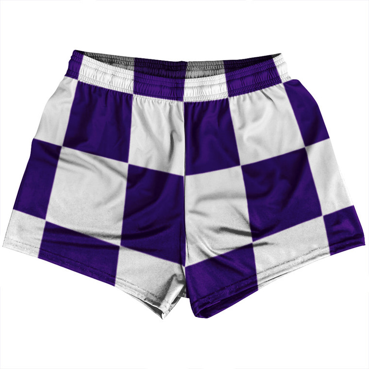 Checkerboard 5 Inches Purple Lakers and White Womens & Girls Sport Shorts End Made In USA