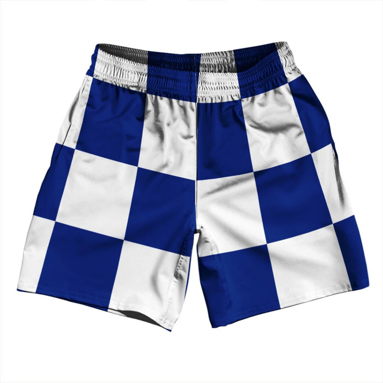 Checkerboard 5 Inches Blue Royal and White Athletic Running Fitness Exercise Shorts 7" Inseam Shorts Made In USA Checkerboard 5 Inches Blue Royal and White Athletic Running Fitness Exercise Shorts 7" Inseam Shorts Made In USA